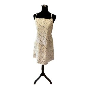American Eagle Floral Cotton Linen Mini Dress XL Cream Blue Tie Back Sun Dress